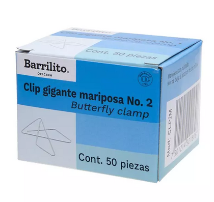 Clip Mariposa #2. Caja con 50 Piezas  MARCA BARRILITO