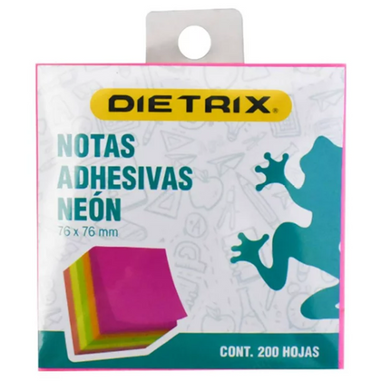 NOTAS ADHESIVAS NEON 7.5X7.5 C/200 HJS CLAVE 8747 DIETRIX