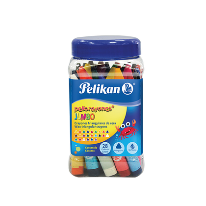 CRAYON JUMBO TRIANGULAR  EN BOTE CON 28 PIEZAS  PELIKAN