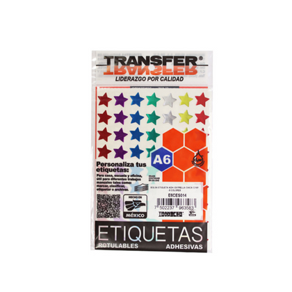 ETIQUETA ADHESIVA A6 ESTRELLA  COLORES TRANSFER