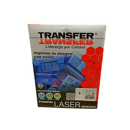 ETIQUETA ADHESIVA TAMAÑO CARTA C/20  MARCA TRANSFER
