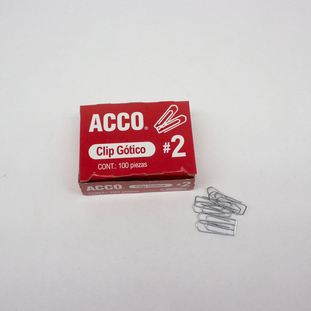 Clip Gotico #2 (Cuadrado). Caja con 100 Piezas P1690 MARCA ACCO