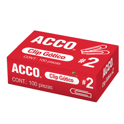 Clip Gotico #2 (Cuadrado). Caja con 100 Piezas P1690 MARCA ACCO