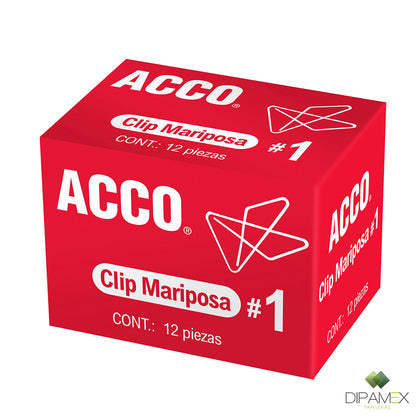 Clip Mariposa # 1. Caja con 12 Piezas P1710 MARCA ACCO