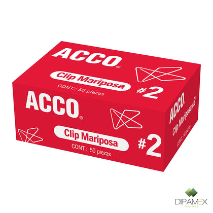 Clip Mariposa #2. Caja con 50 Piezas  P1720 MARCA ACCO