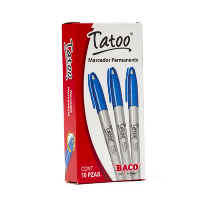 Marcador Permanente Azul Punto Fino. De Cuerpo Delgado, Para Escritura en Acetato, CD, Madera, Tela, Papel  BACO TATOO